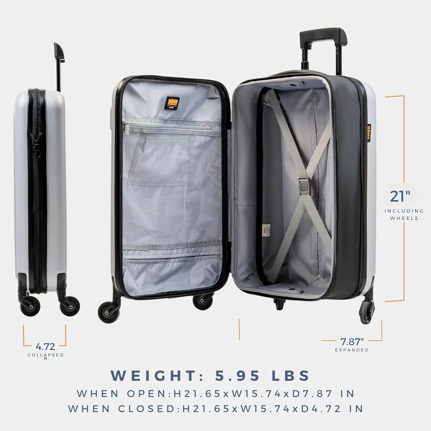 BRA Travel Sets - Hardshell Collapsible 20 Inch Carry On Luggage, Packing Cubes & Toiletry Bag - 360 Spinner Wheels, TSA Approved Lock, Water Resistant Expandable Suitcase & Travel