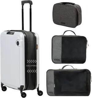 BRA Travel Sets - Hardshell Collapsible 20 Inch Carry On Luggage, Packing Cubes & Toiletry Bag - 360 Spinner Wheels, TSA Approved Lock, Water Resistant Expandable Suitcase & Travel