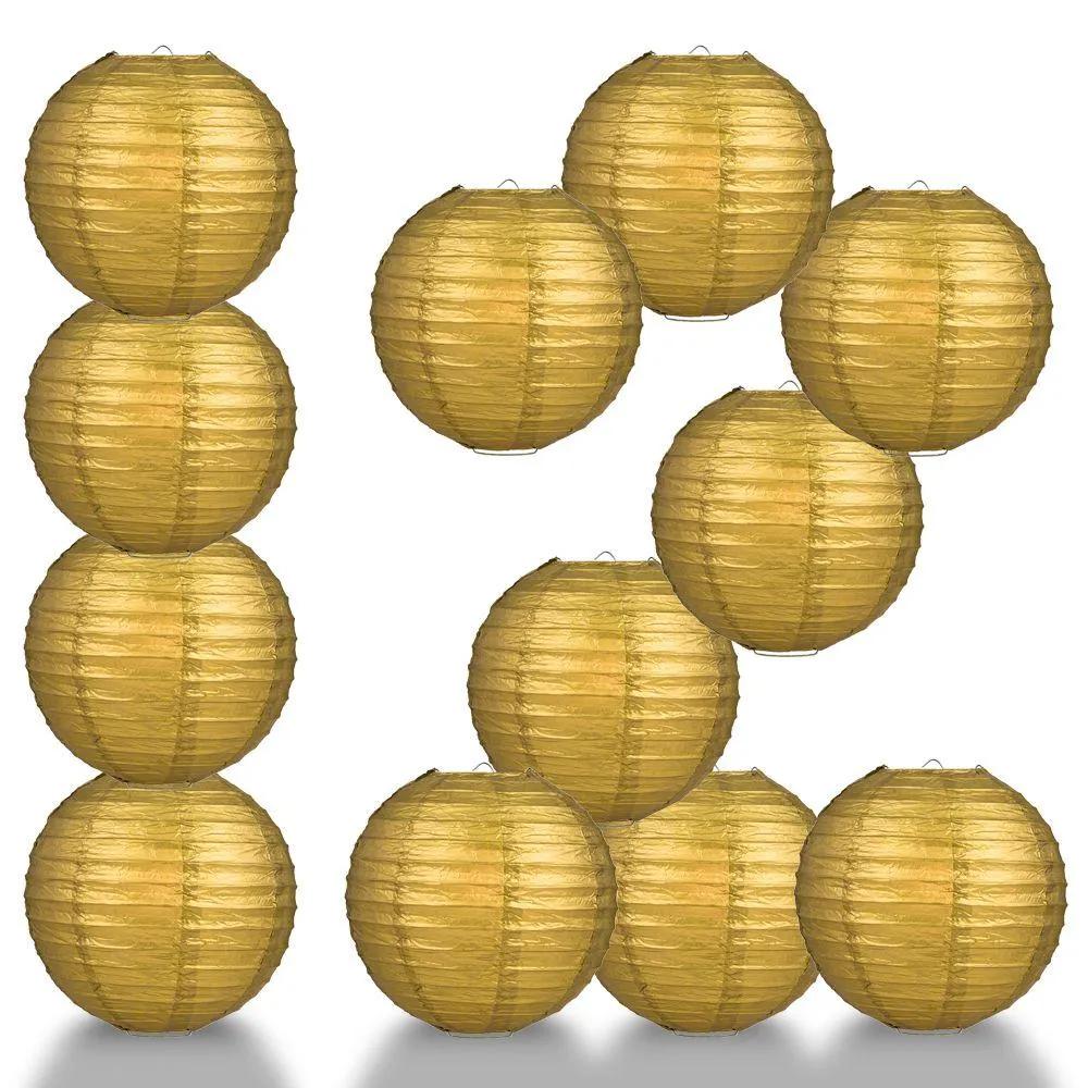 BULK PACK (12) 28" Gold Jumbo Round Paper Lantern, Even Ribbing, Chinese Hanging Wedding & Party Decoration