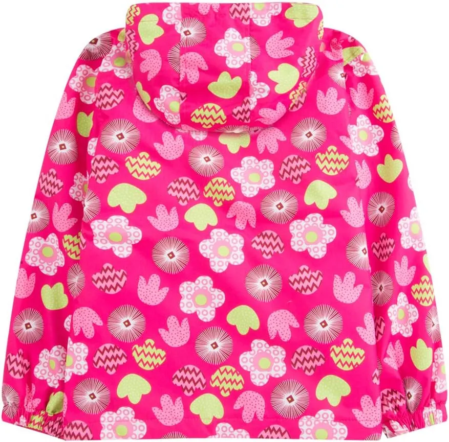 C2M Girls Boys Rain Jacket Waterproof Hooded Raincoats Fleece Lined Windbreakers for Kids