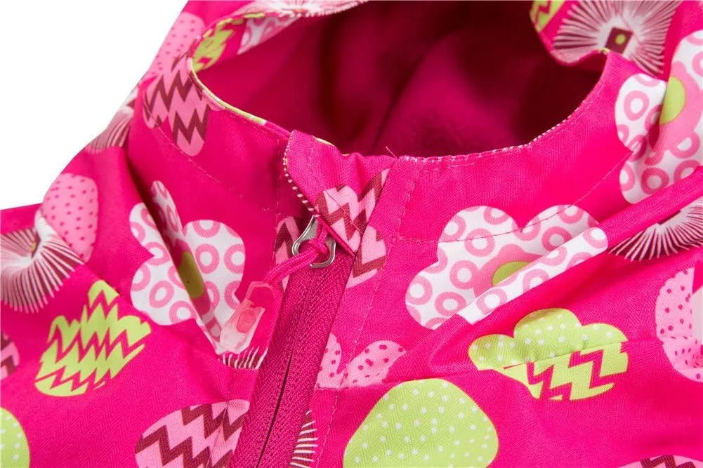 C2M Girls Boys Rain Jacket Waterproof Hooded Raincoats Fleece Lined Windbreakers for Kids