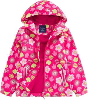 C2M Girls Boys Rain Jacket Waterproof Hooded Raincoats Fleece Lined Windbreakers for Kids