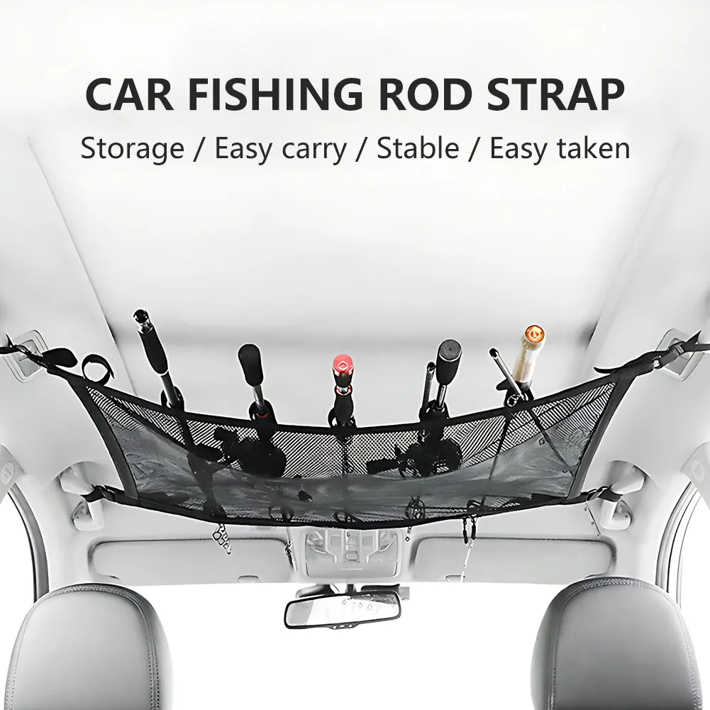 Car Fishing Rod Strap Vehicle Rod Carrier Storage Net Fishing Pole Holder SUV-2PCS Black Fishing Strap  Storage Bag