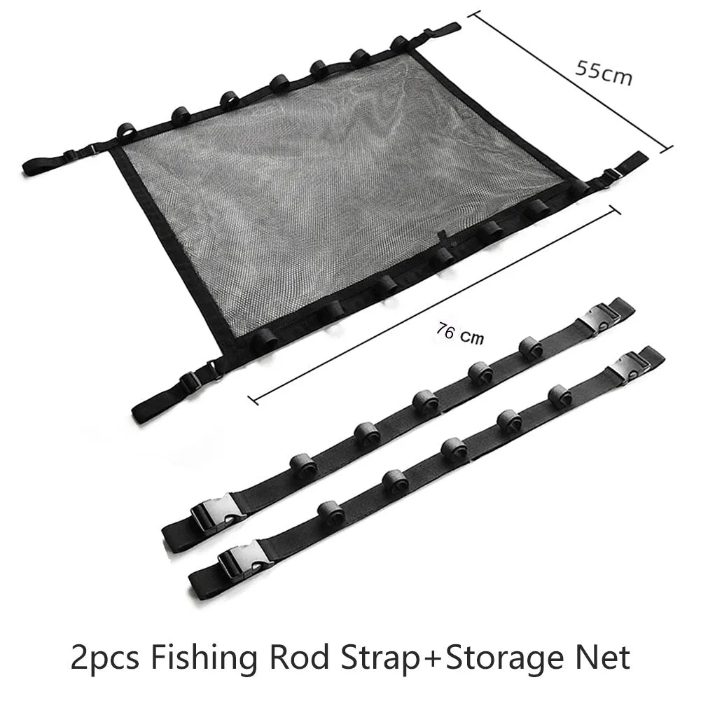 Car Fishing Rod Strap Vehicle Rod Carrier Storage Net Fishing Pole Holder SUV-2PCS Black Fishing Strap  Storage Bag