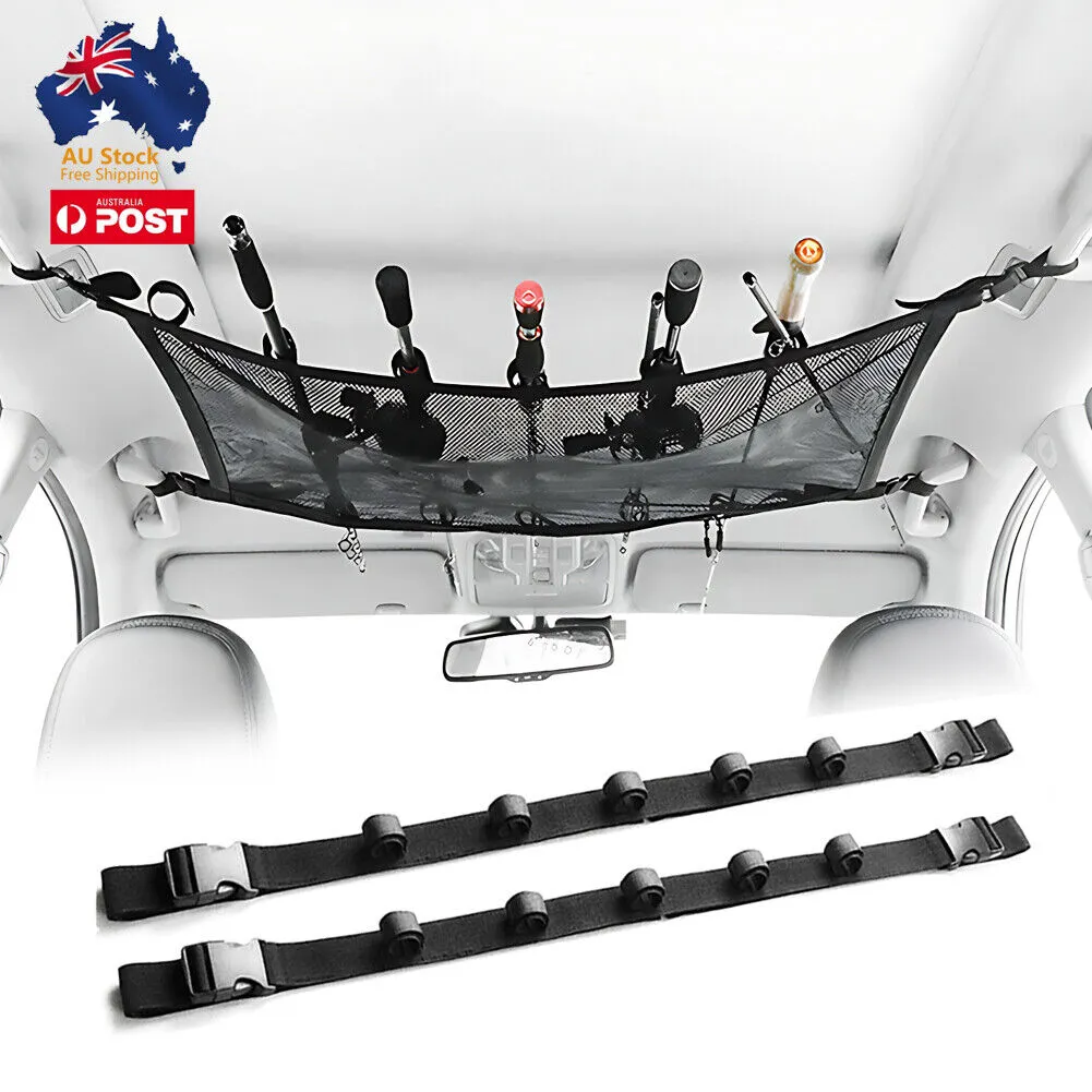 Car Fishing Rod Strap Vehicle Rod Carrier Storage Net Fishing Pole Holder SUV-2PCS Black Fishing Strap  Storage Bag