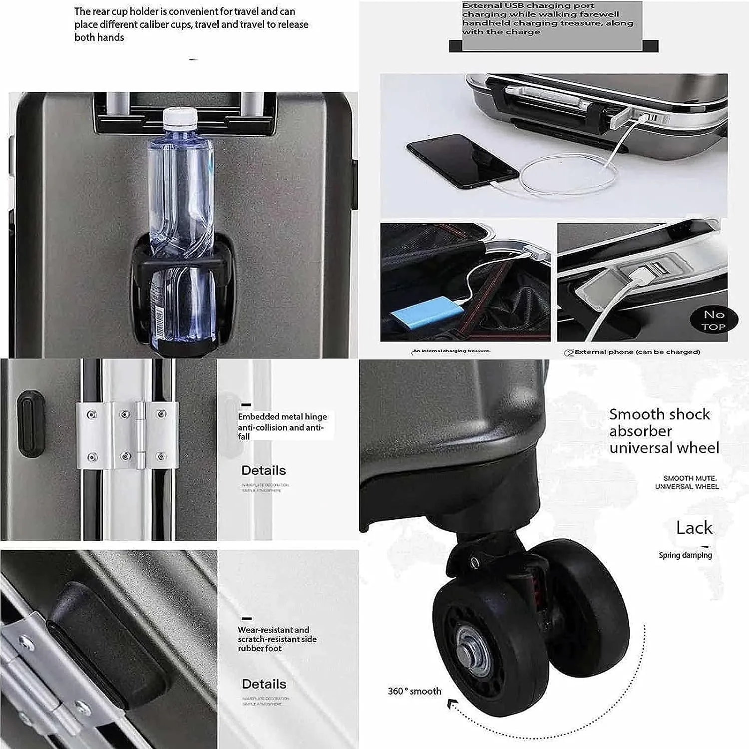 Carry On Luggage Hard Luggage Shock Absorbing Universal Wheel Suitcase Simple Trolley Luggage Aluminum Frame Double Buckle Password Luggage Lightweight