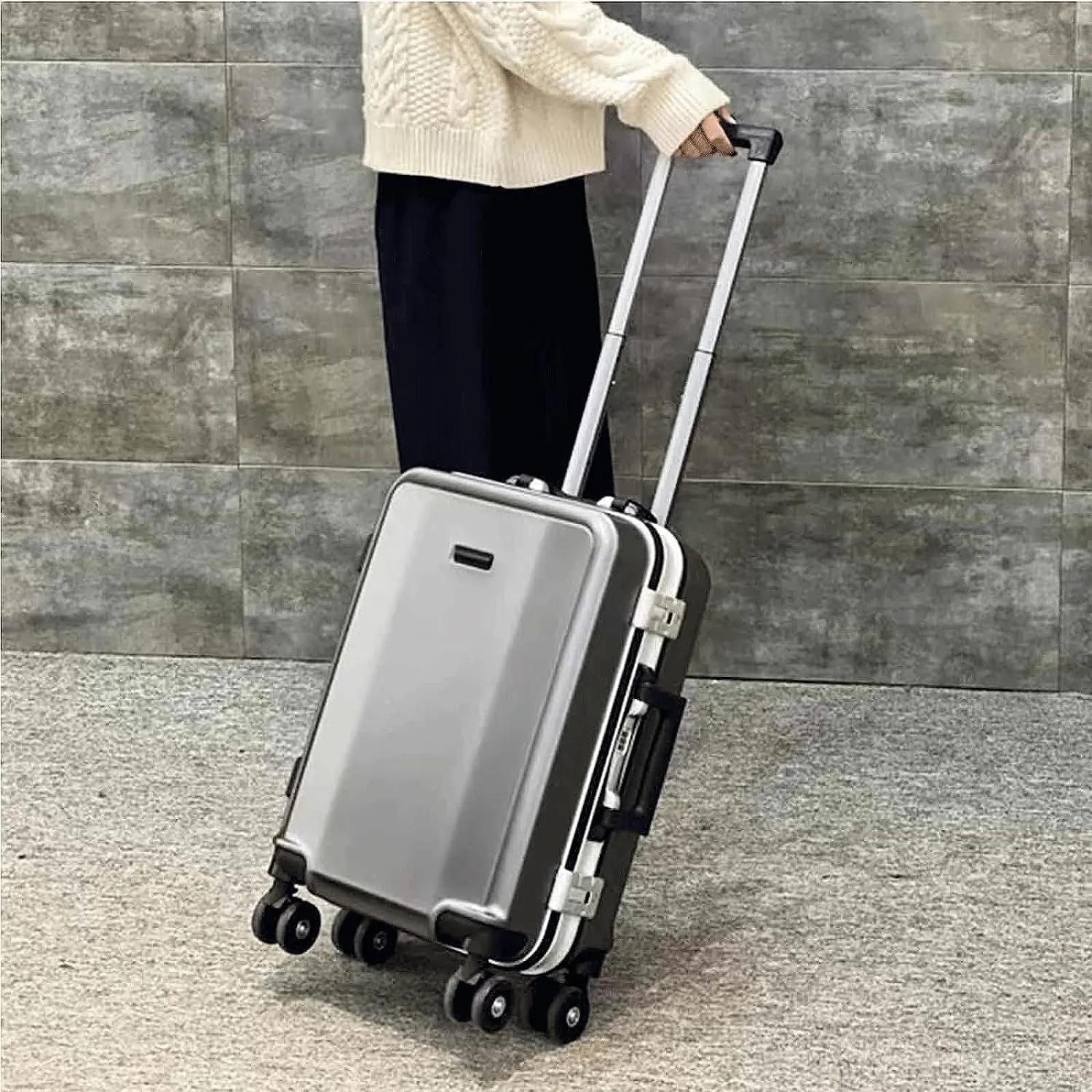 Carry On Luggage Hard Luggage Shock Absorbing Universal Wheel Suitcase Simple Trolley Luggage Aluminum Frame Double Buckle Password Luggage Lightweight