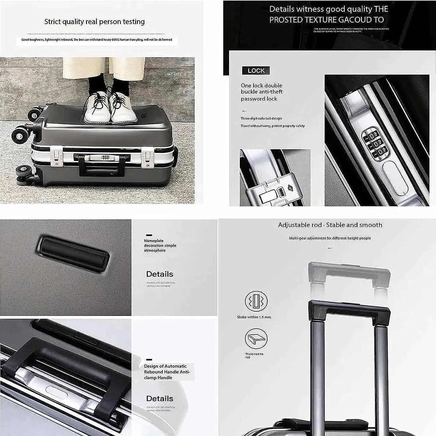 Carry On Luggage Hard Luggage Shock Absorbing Universal Wheel Suitcase Simple Trolley Luggage Aluminum Frame Double Buckle Password Luggage Lightweight