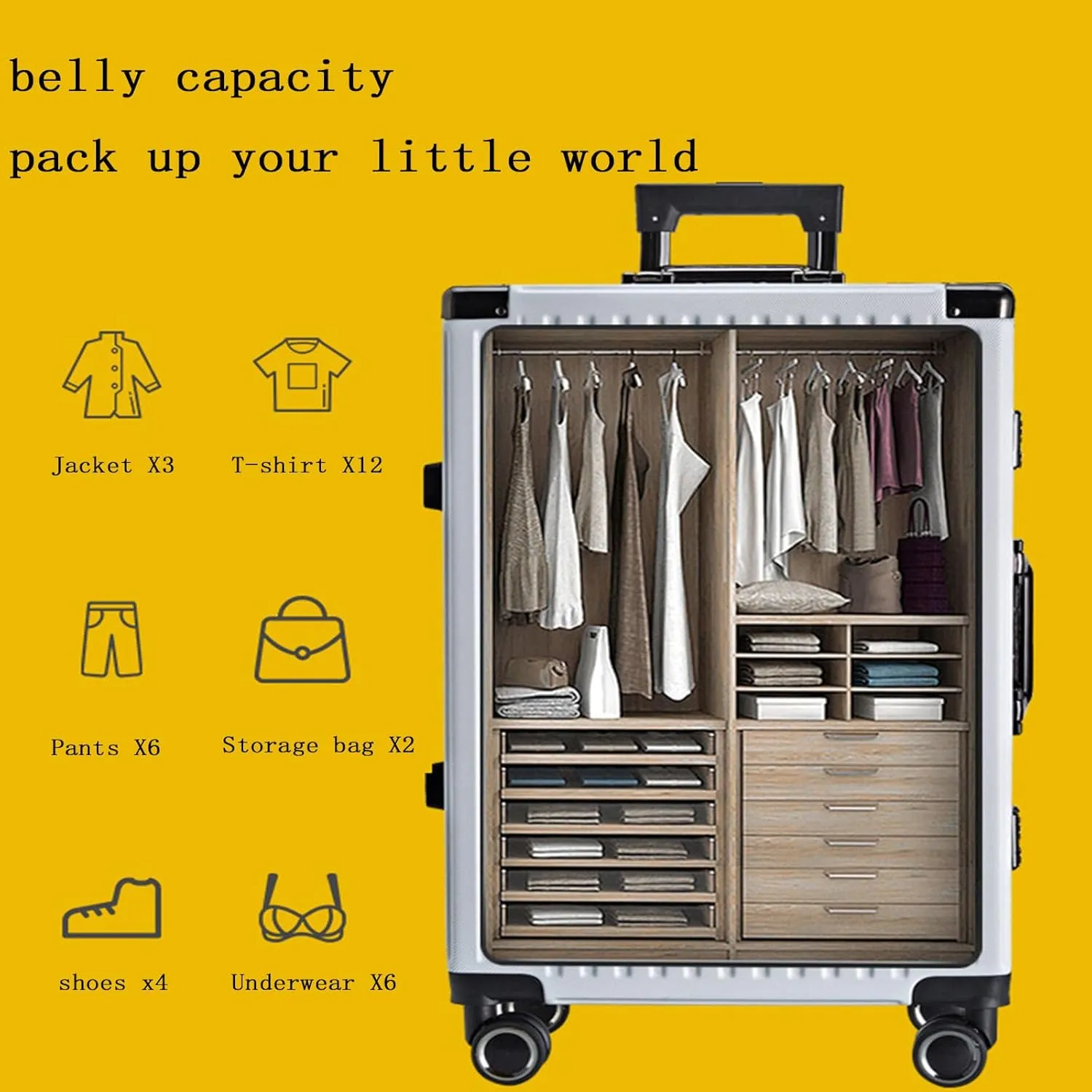 Carry-on Luggage, Suitcase with Silent Shock-Absorbing Universal Wheels, Hard Expandable and Large Capacity, Suitable for Traveling (White 24 inches)