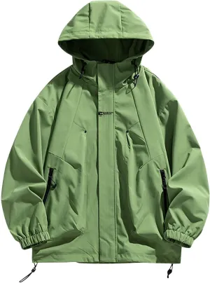 Casual Windproof Rain Jacket for Men Softshell Lightweight Packable Raincoat Hiking Travel Hooded Windbreakers