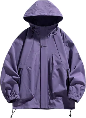 Casual Windproof Rain Jacket for Men Softshell Lightweight Packable Raincoat Hiking Travel Hooded Windbreakers