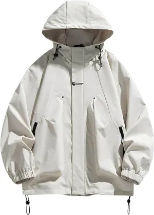 Casual Windproof Rain Jacket for Men Softshell Lightweight Packable Raincoat Hiking Travel Hooded Windbreakers