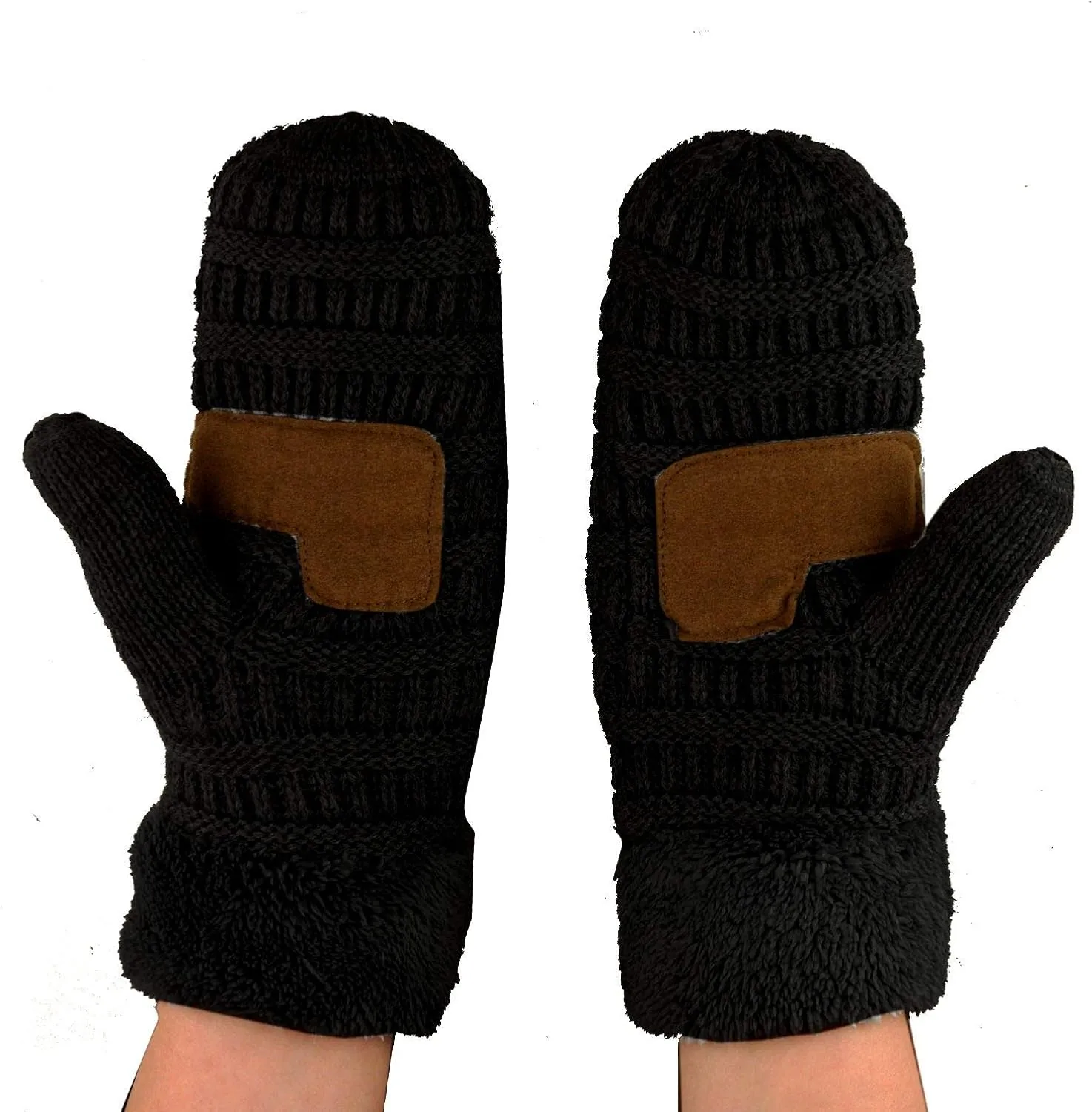 C.C Unisex Winter Warm Inner Fuzzy Lined Anti-Slip Cuff Mittens