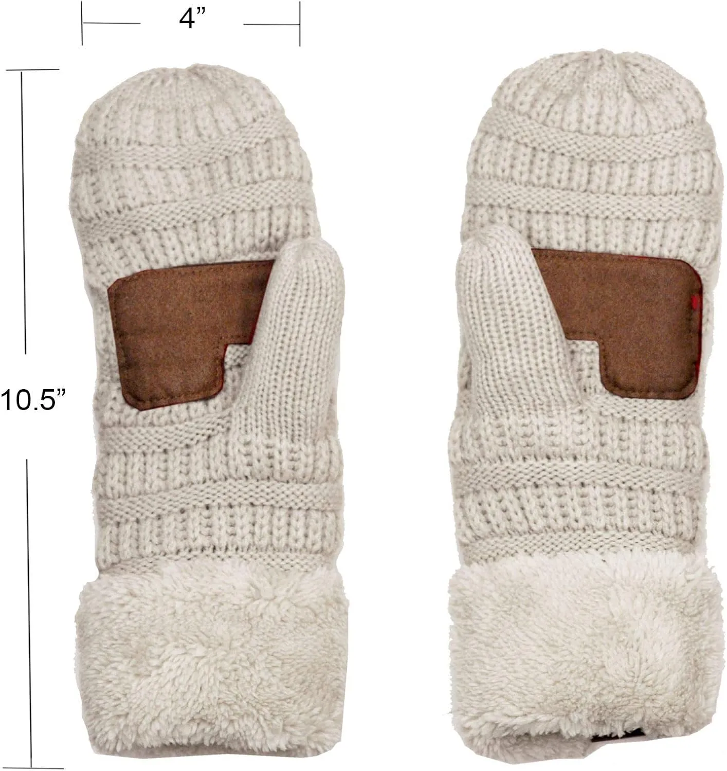 C.C Unisex Winter Warm Inner Fuzzy Lined Anti-Slip Cuff Mittens