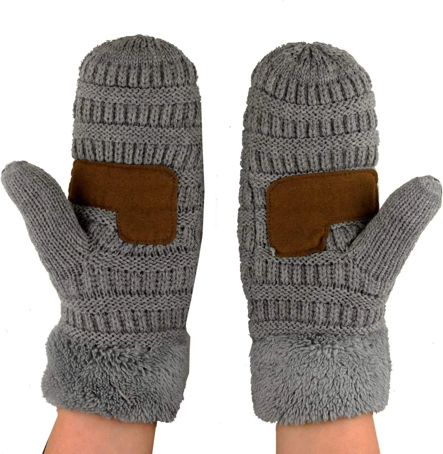 C.C Unisex Winter Warm Inner Fuzzy Lined Anti-Slip Cuff Mittens