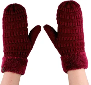 C.C Unisex Winter Warm Inner Fuzzy Lined Anti-Slip Cuff Mittens