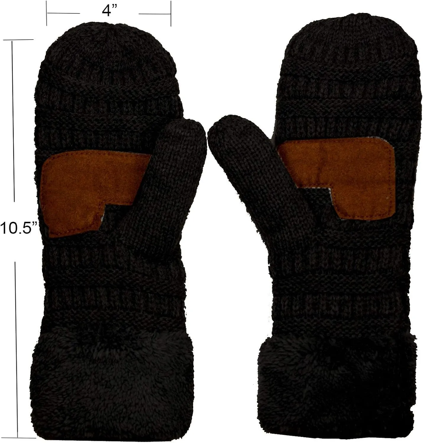 C.C Unisex Winter Warm Inner Fuzzy Lined Anti-Slip Cuff Mittens