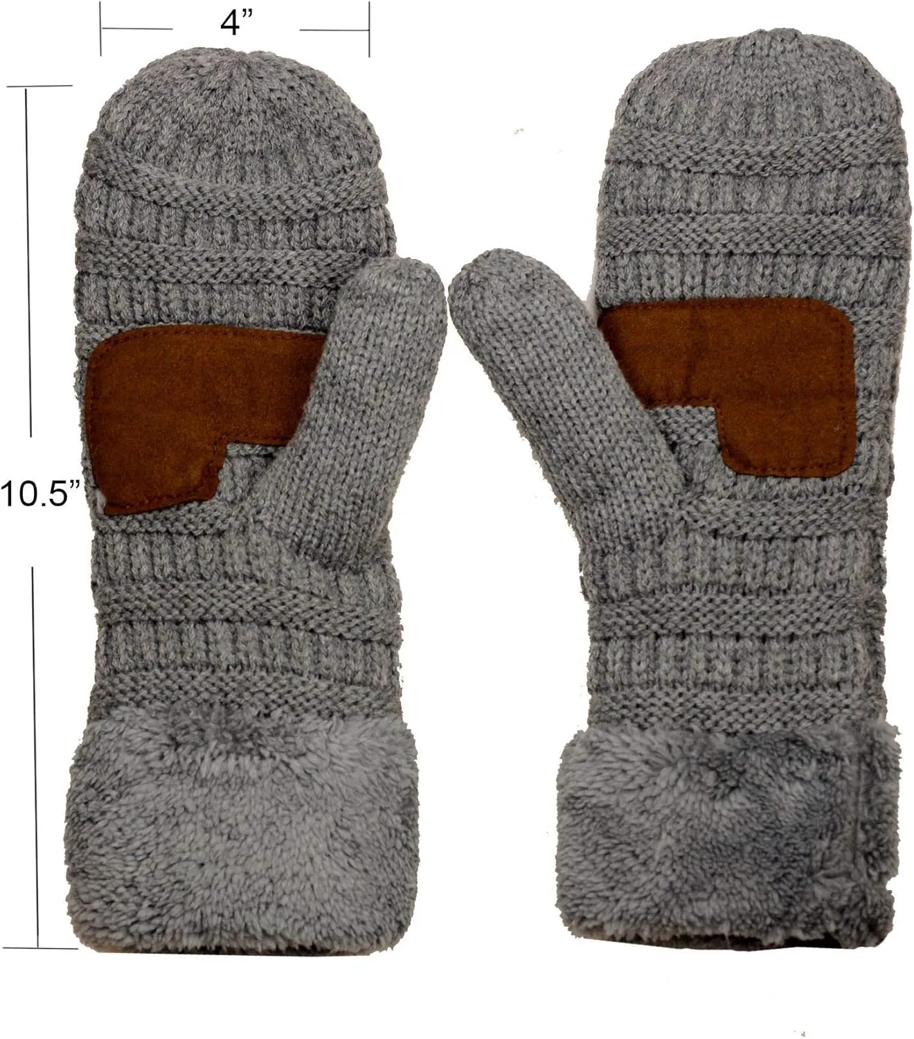 C.C Unisex Winter Warm Inner Fuzzy Lined Anti-Slip Cuff Mittens