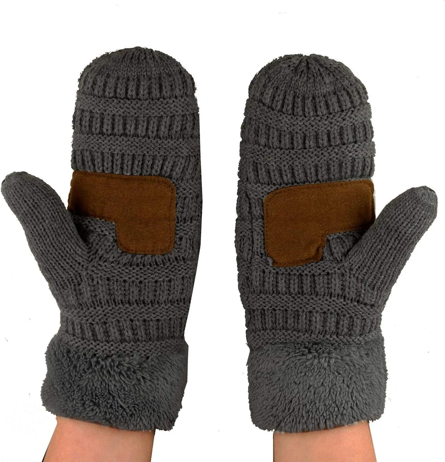 C.C Unisex Winter Warm Inner Fuzzy Lined Anti-Slip Cuff Mittens