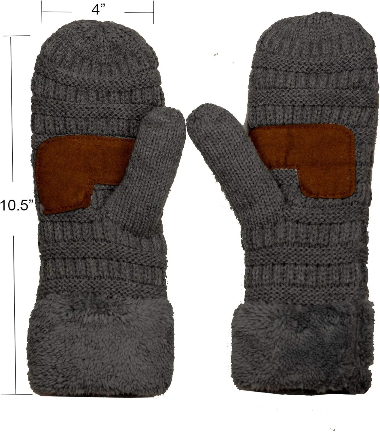 C.C Unisex Winter Warm Inner Fuzzy Lined Anti-Slip Cuff Mittens