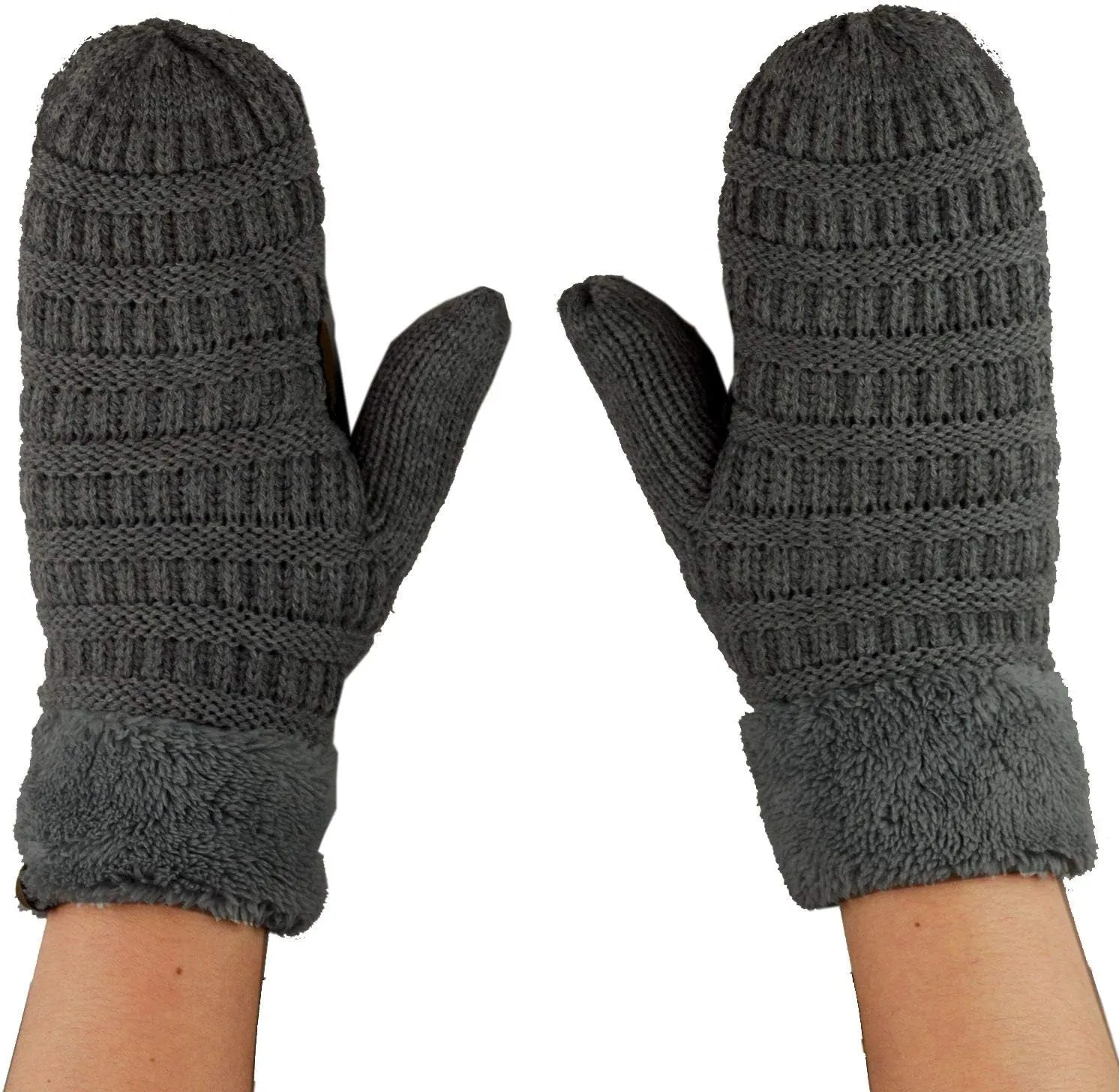 C.C Unisex Winter Warm Inner Fuzzy Lined Anti-Slip Cuff Mittens