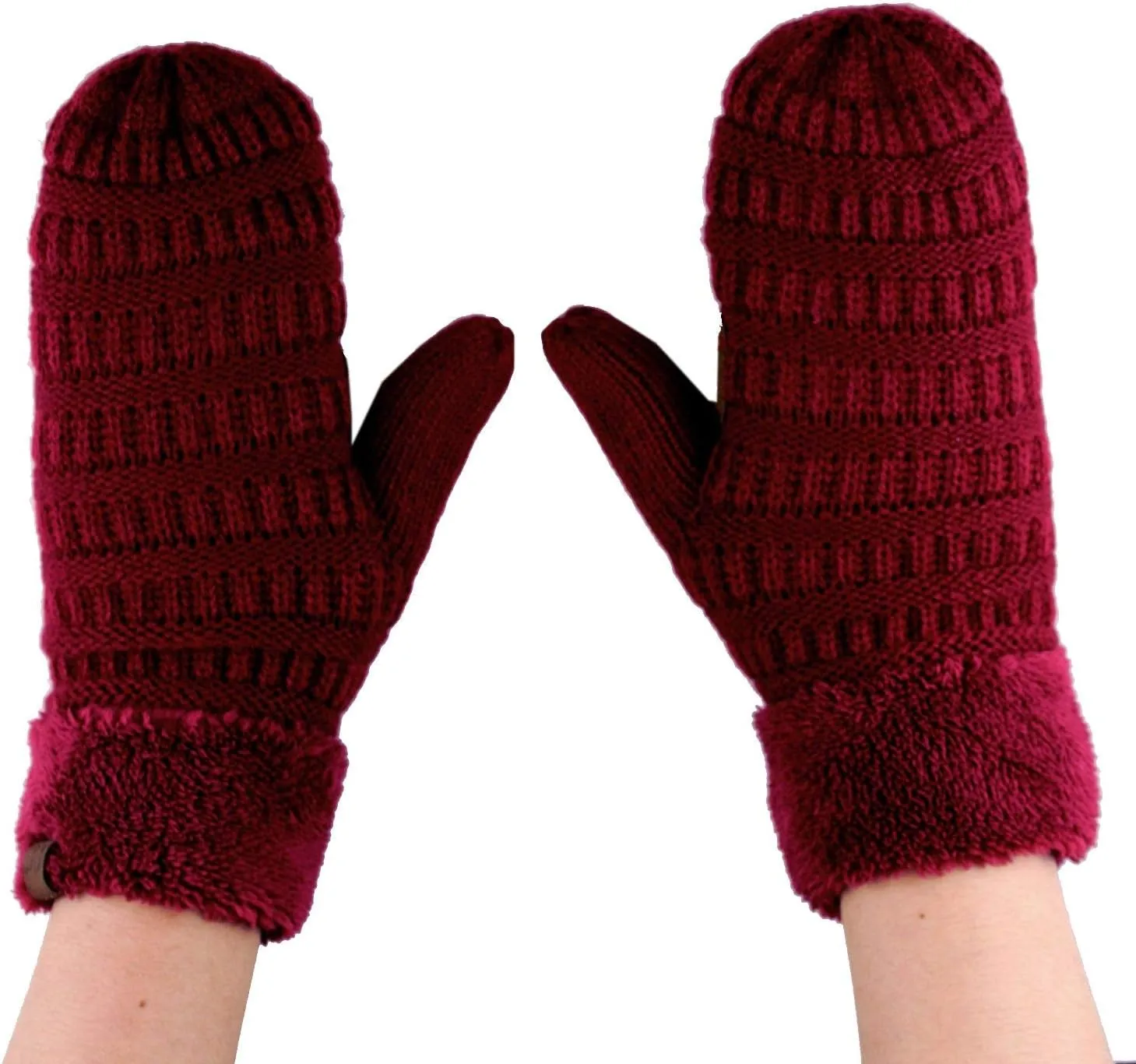 C.C Unisex Winter Warm Inner Fuzzy Lined Anti-Slip Cuff Mittens