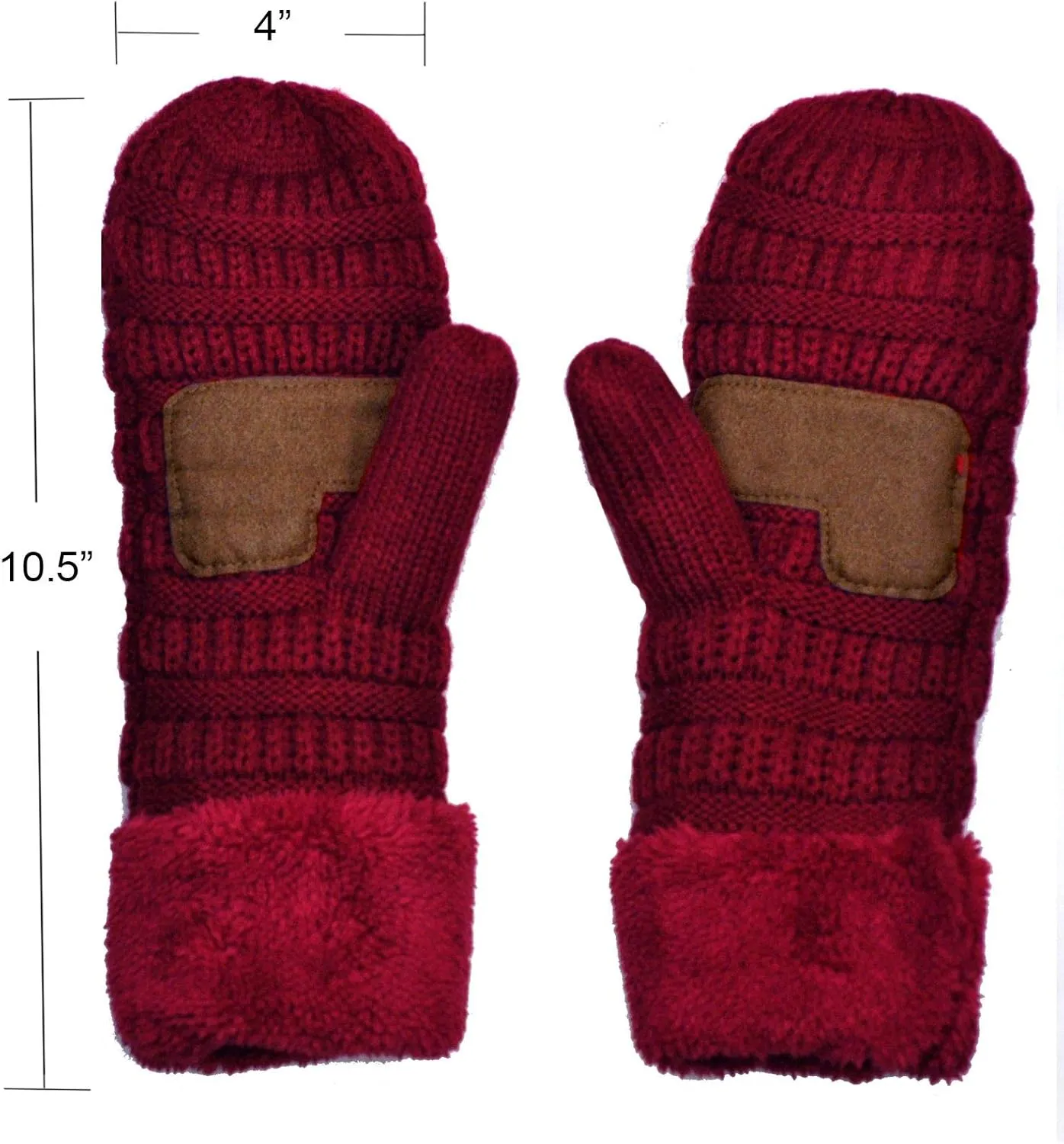C.C Unisex Winter Warm Inner Fuzzy Lined Anti-Slip Cuff Mittens