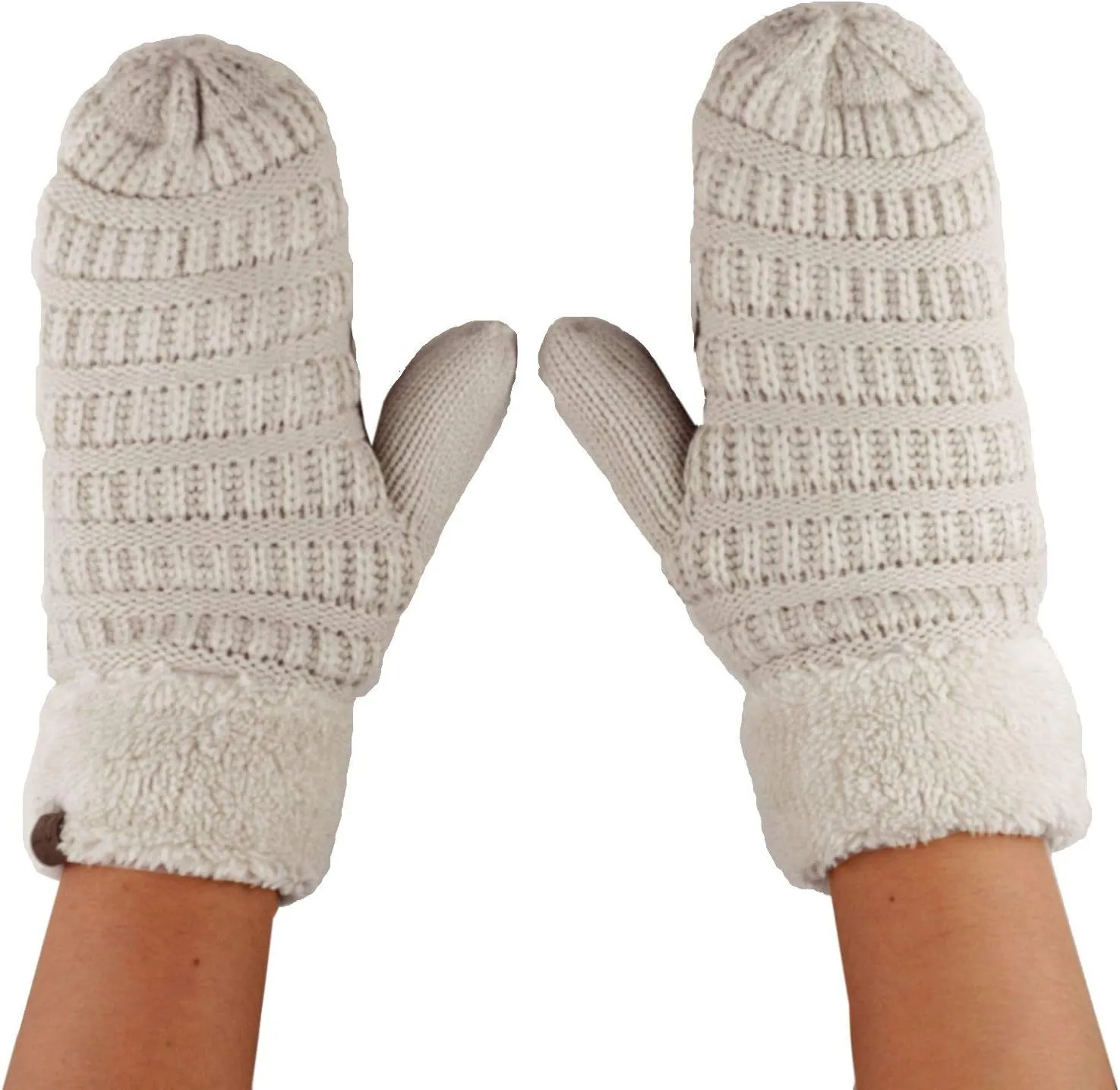 C.C Unisex Winter Warm Inner Fuzzy Lined Anti-Slip Cuff Mittens