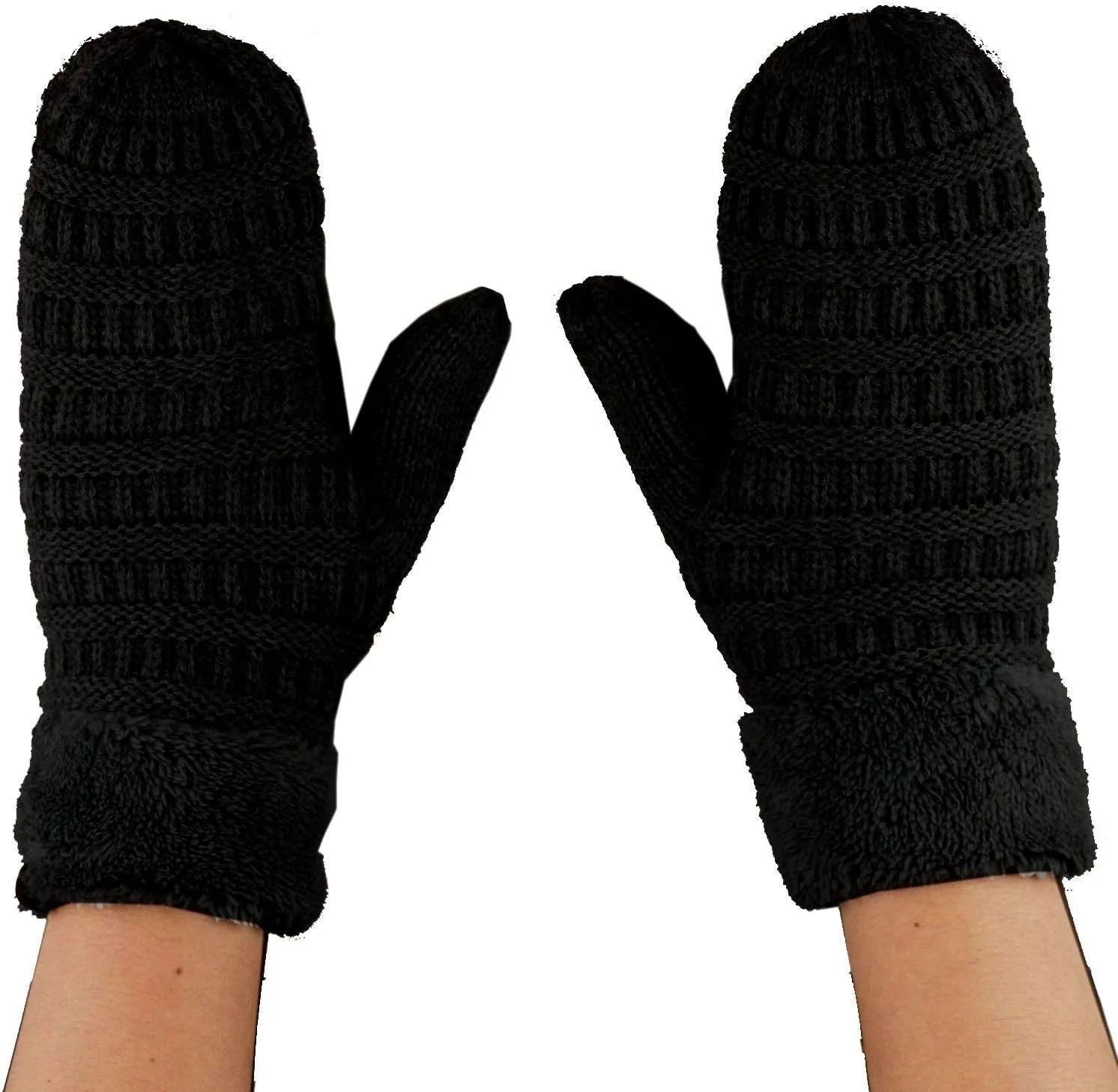 C.C Unisex Winter Warm Inner Fuzzy Lined Anti-Slip Cuff Mittens