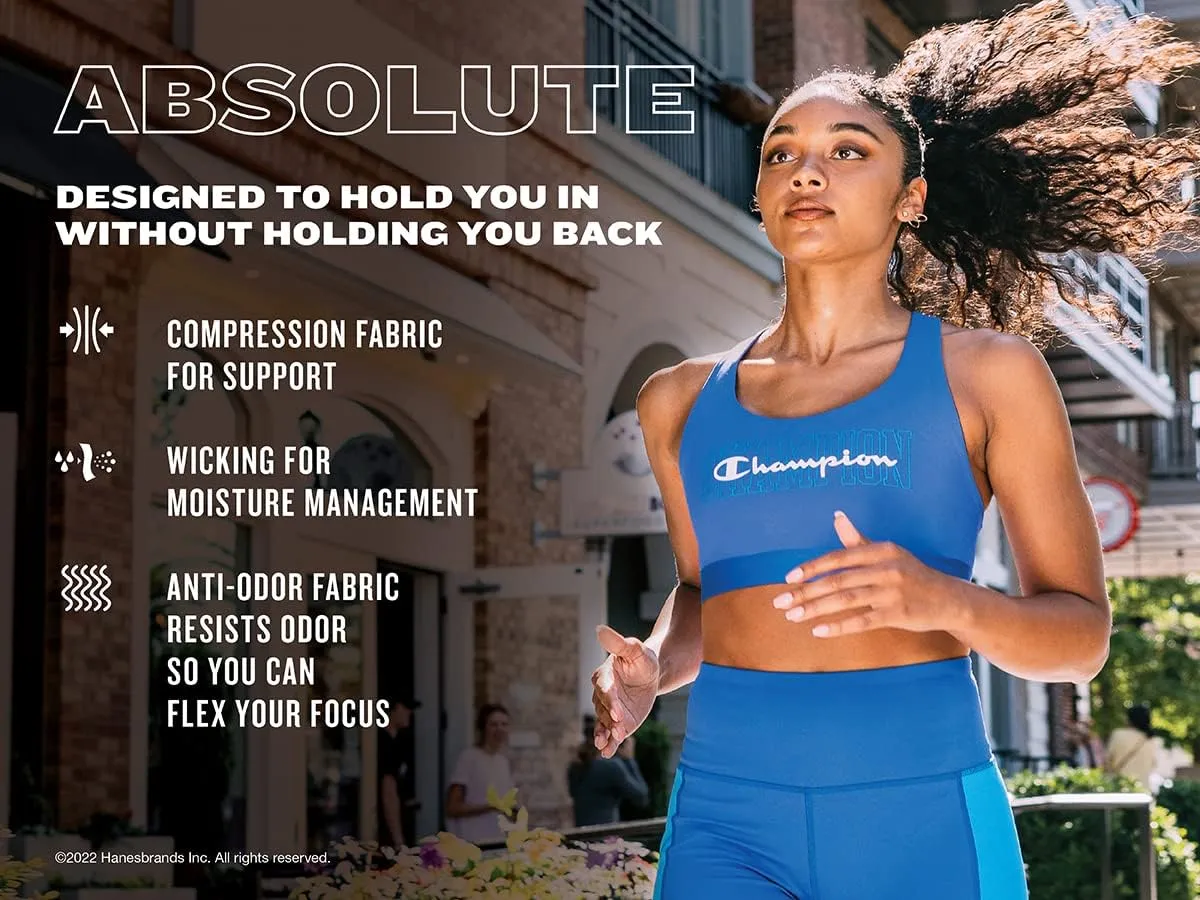 Champion Women's Sports Bra, Absolute, Moisture Wicking Bra, Moderate Support Sports Bra