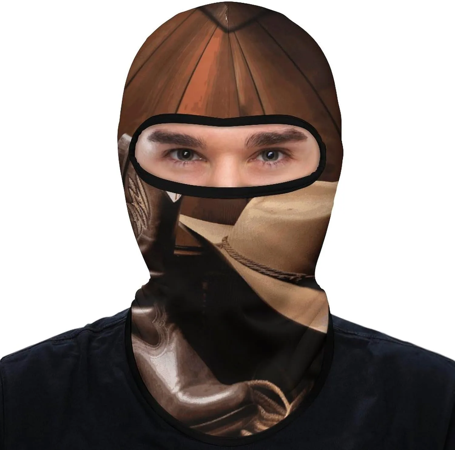 Cowboy Black Hat Western Boots Balaclava Ski Mask Lightweight Neck Gaiter Windproof Full Head Mask for Men Women Cold Weather Face Mask for Cycling Motorcycle Snowboarding