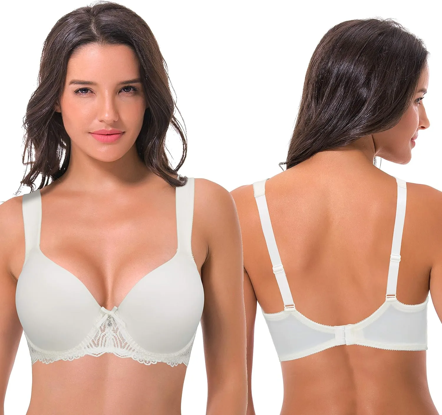 Curve Muse Women's Lightly Padded Underwire Lace Bra with Padded Shoulder Straps
