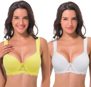 Curve Muse Women's Lightly Padded Underwire Lace Bra with Padded Shoulder Straps