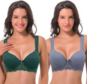 Curve Muse Women's Lightly Padded Underwire Lace Bra with Padded Shoulder Straps