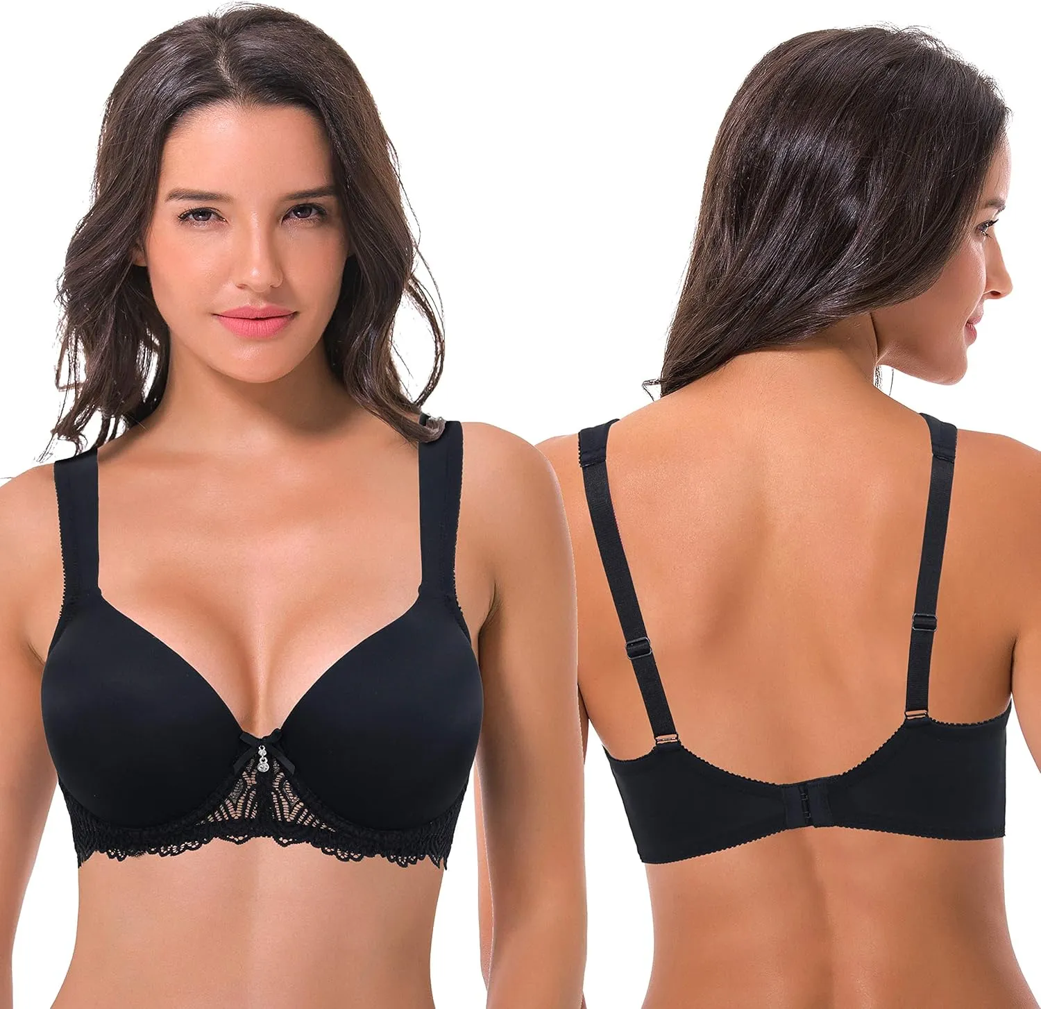 Curve Muse Women's Lightly Padded Underwire Lace Bra with Padded Shoulder Straps