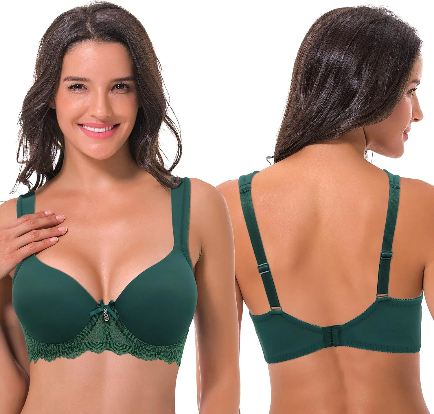 Curve Muse Women's Lightly Padded Underwire Lace Bra with Padded Shoulder Straps