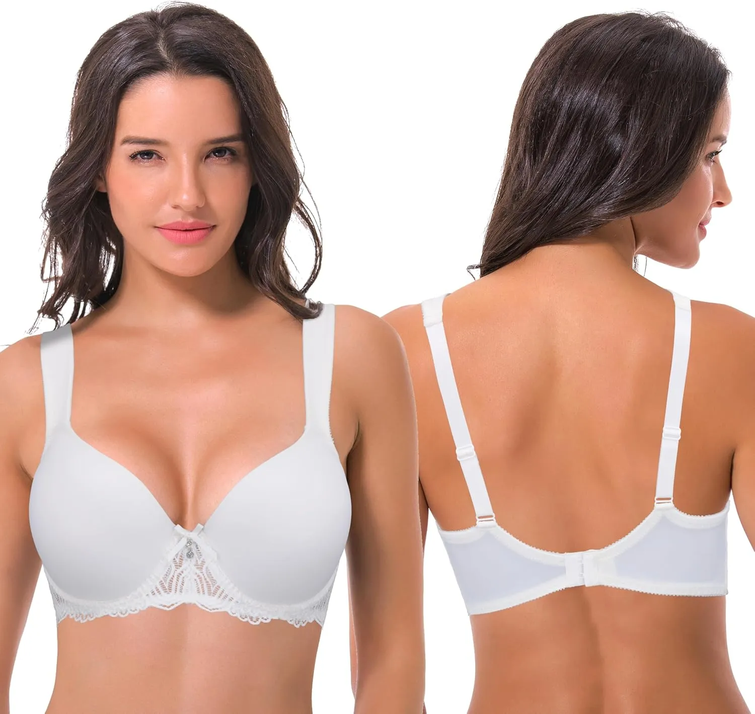 Curve Muse Women's Lightly Padded Underwire Lace Bra with Padded Shoulder Straps
