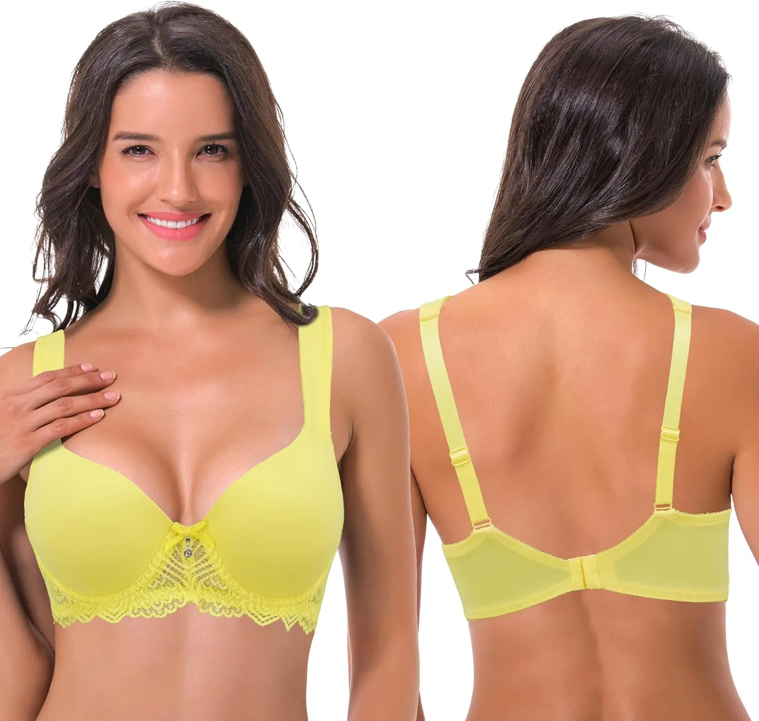 Curve Muse Women's Lightly Padded Underwire Lace Bra with Padded Shoulder Straps