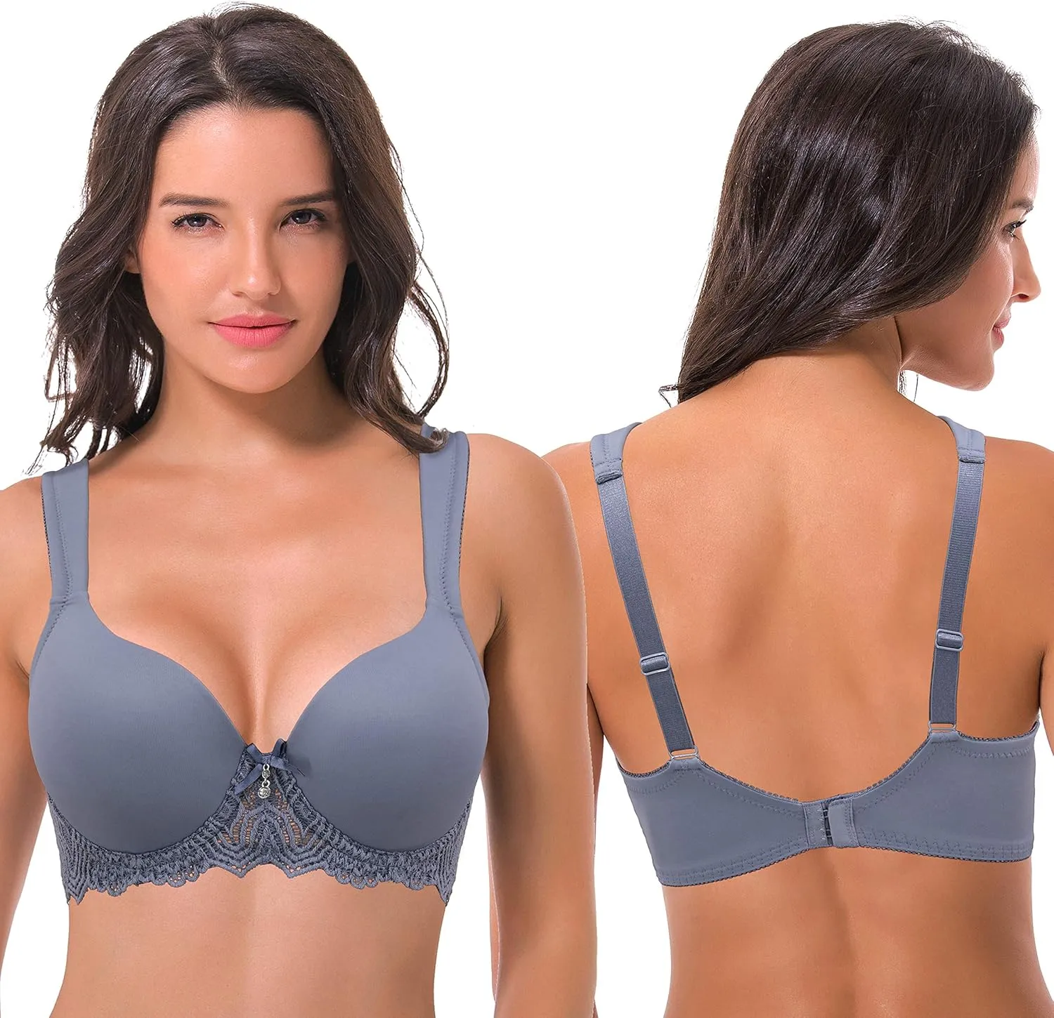 Curve Muse Women's Lightly Padded Underwire Lace Bra with Padded Shoulder Straps