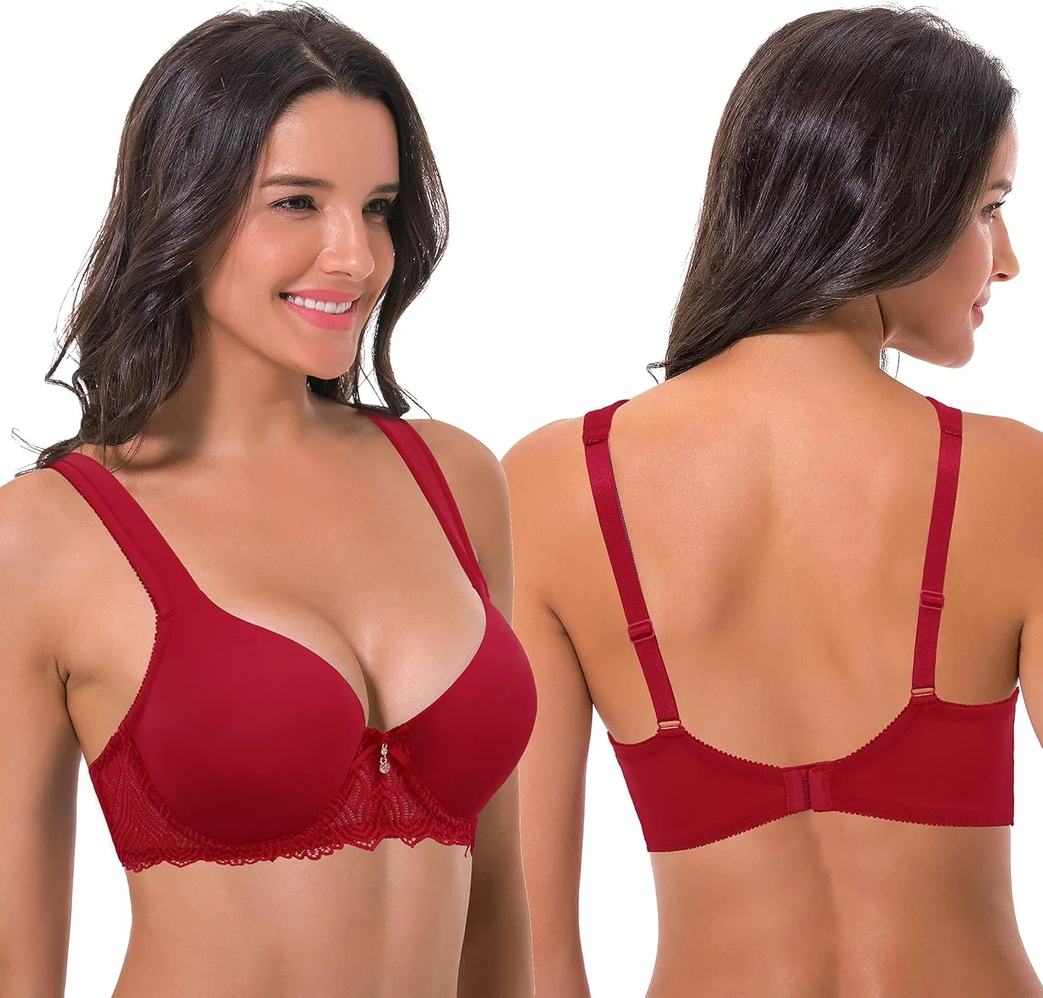 Curve Muse Women's Lightly Padded Underwire Lace Bra with Padded Shoulder Straps