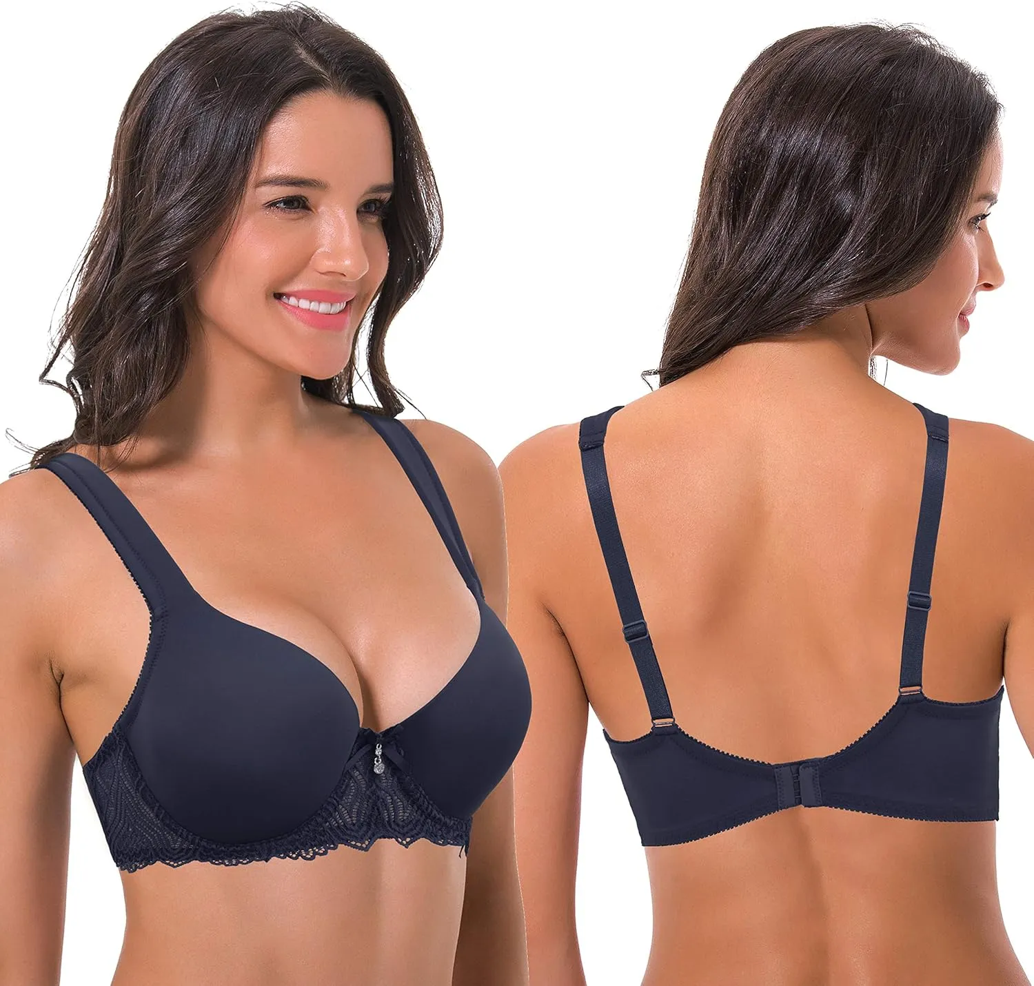 Curve Muse Women's Lightly Padded Underwire Lace Bra with Padded Shoulder Straps