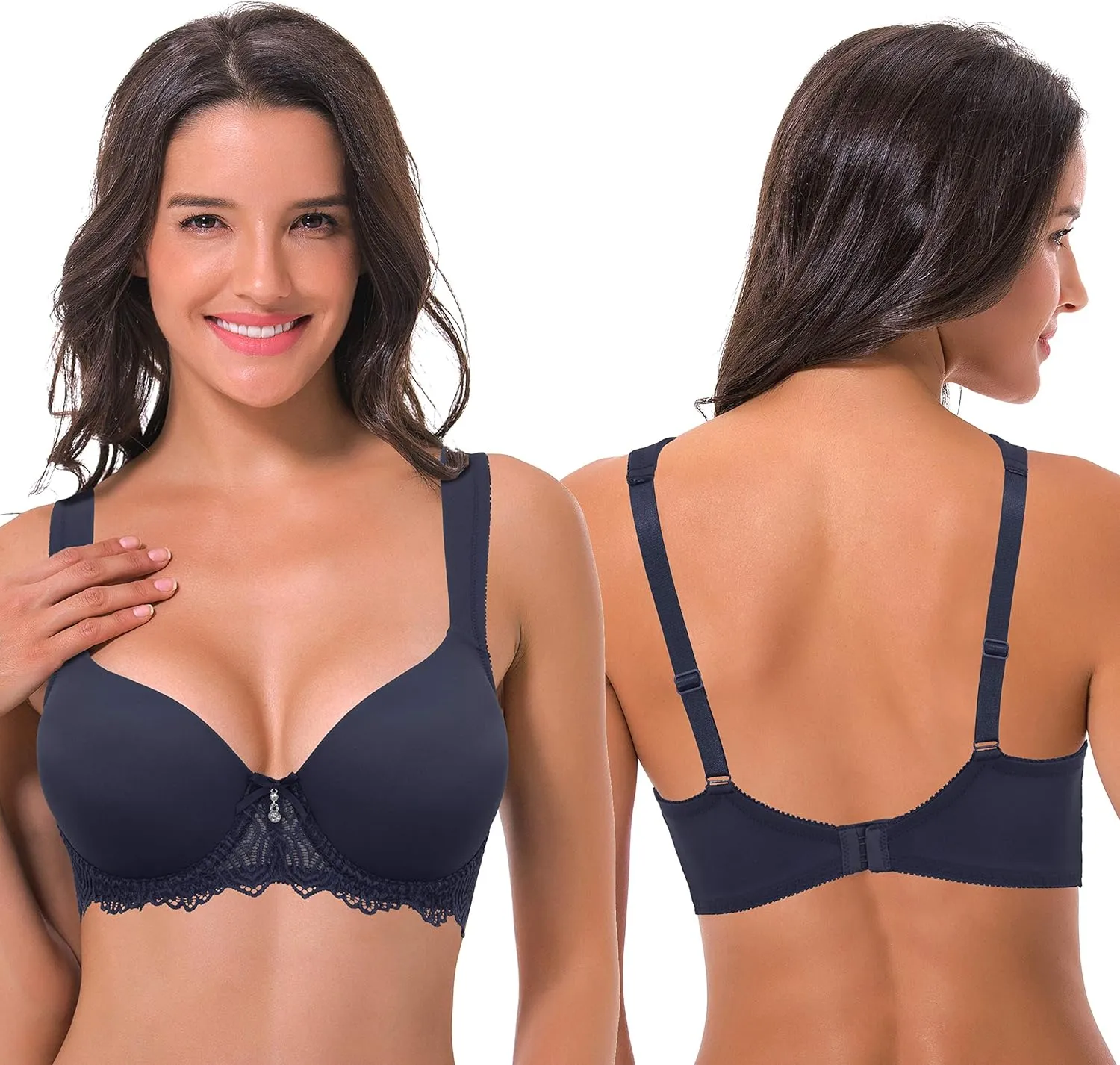 Curve Muse Women's Lightly Padded Underwire Lace Bra with Padded Shoulder Straps