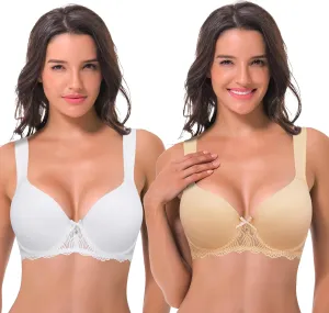Curve Muse Women's Lightly Padded Underwire Lace Bra with Padded Shoulder Straps