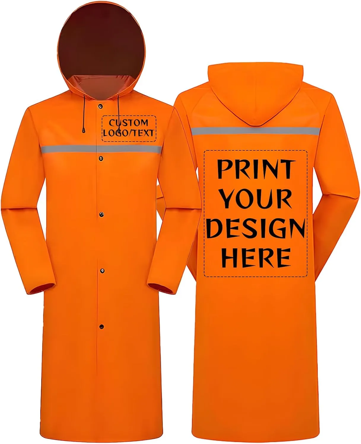 Custom Rain Coat Reusable Hooded Rain Ponchos Waterproof Reflective Jacket for Men Women Adults