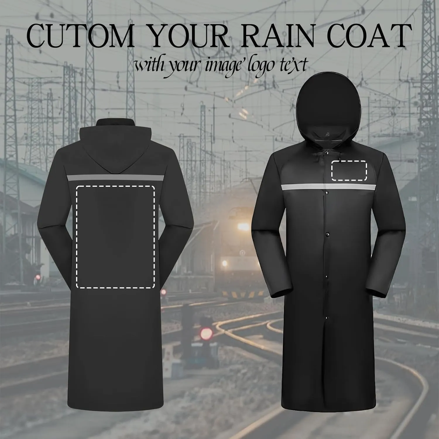 Custom Rain Ponchos Waterproof Rain Jacket Reusable Hooded Raincoat with Hood Add Your Logo