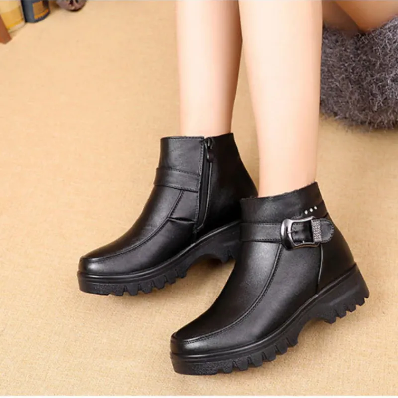 Cuzcare Orthopedic Women Ankle Boots Arch Support Warm Waterproof Genuine Leather Fashion
