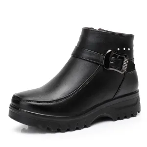 Cuzcare Orthopedic Women Ankle Boots Arch Support Warm Waterproof Genuine Leather Fashion