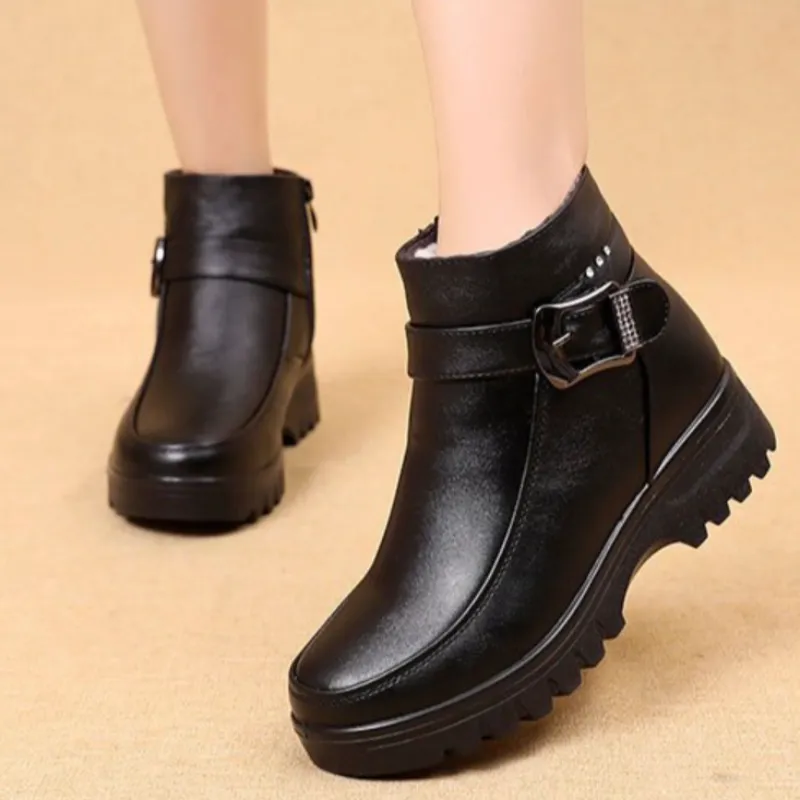 Cuzcare Orthopedic Women Ankle Boots Arch Support Warm Waterproof Genuine Leather Fashion