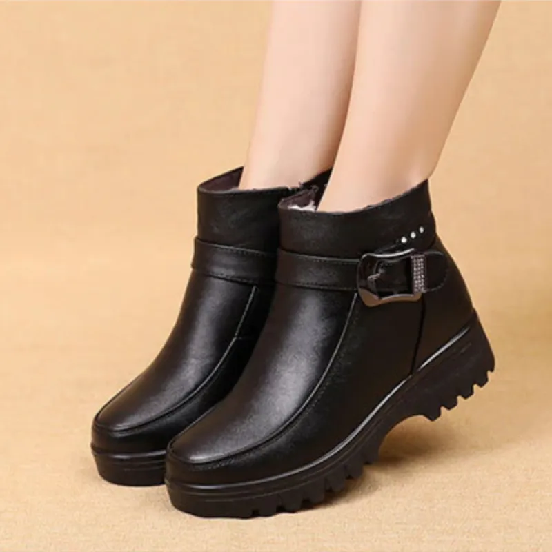 Cuzcare Orthopedic Women Ankle Boots Arch Support Warm Waterproof Genuine Leather Fashion