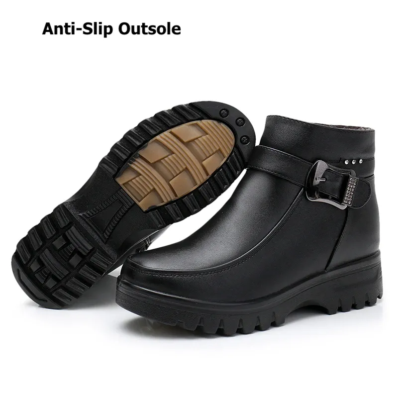 Cuzcare Orthopedic Women Ankle Boots Arch Support Warm Waterproof Genuine Leather Fashion